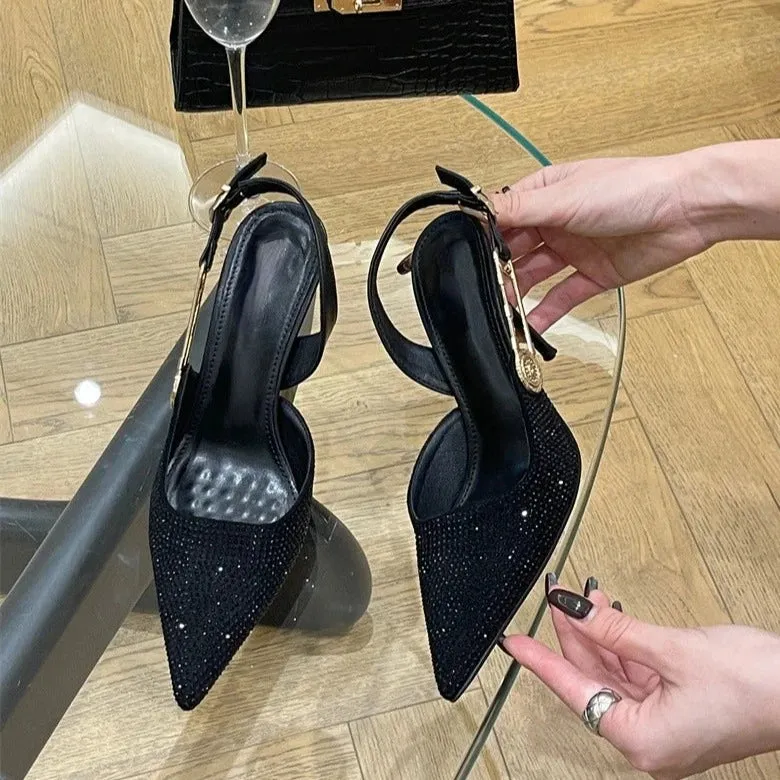 Rhinestone Buckle Pointed Toe Heels