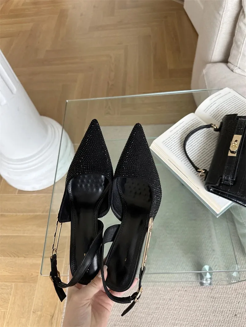 Rhinestone Buckle Pointed Toe Heels