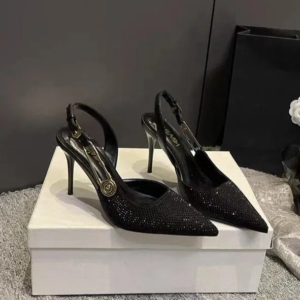 Rhinestone Buckle Pointed Toe Heels