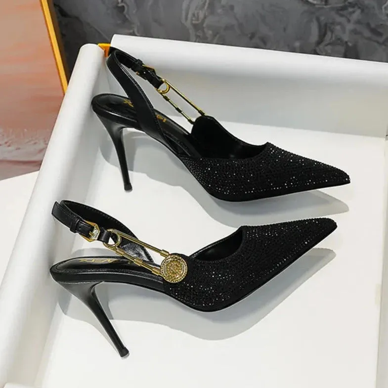 Rhinestone Buckle Pointed Toe Heels