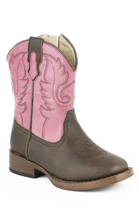 Roper Toddler Girls Texsis Pink/Brown Faux Leather Cowboy Boots