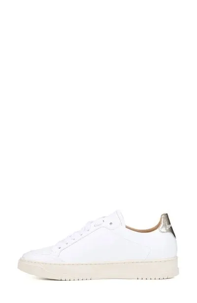Sam Edelman White/Gold Leather Lace Up Rounded Toe Low Top Sneakers
