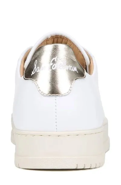 Sam Edelman White/Gold Leather Lace Up Rounded Toe Low Top Sneakers