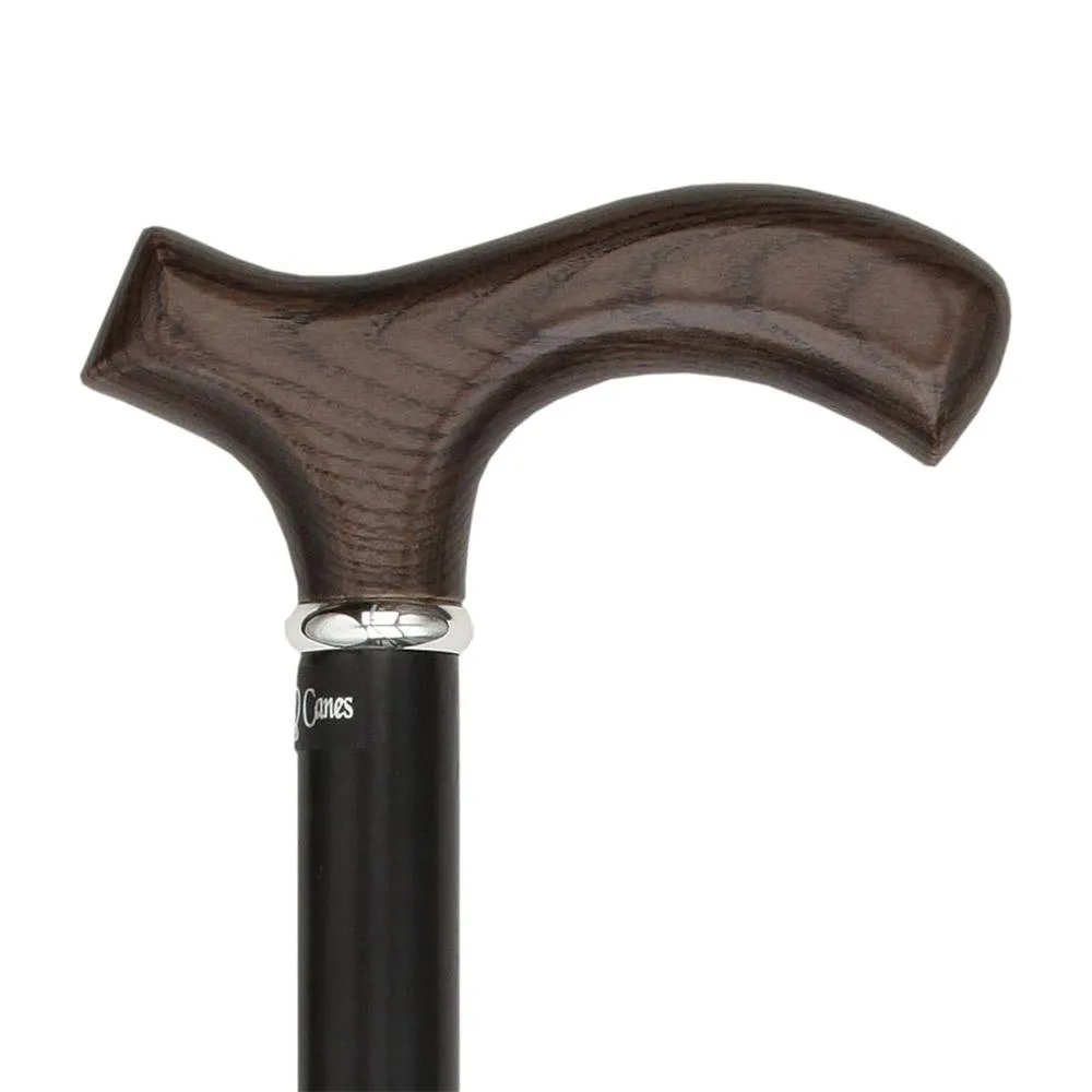 Scratch & Dent Black Ash Fritz Walking Cane With Black Beechwood Shaft and Silver Collar V1488