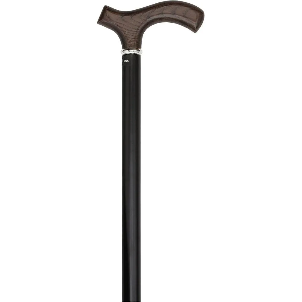 Scratch & Dent Black Ash Fritz Walking Cane With Black Beechwood Shaft and Silver Collar V1488