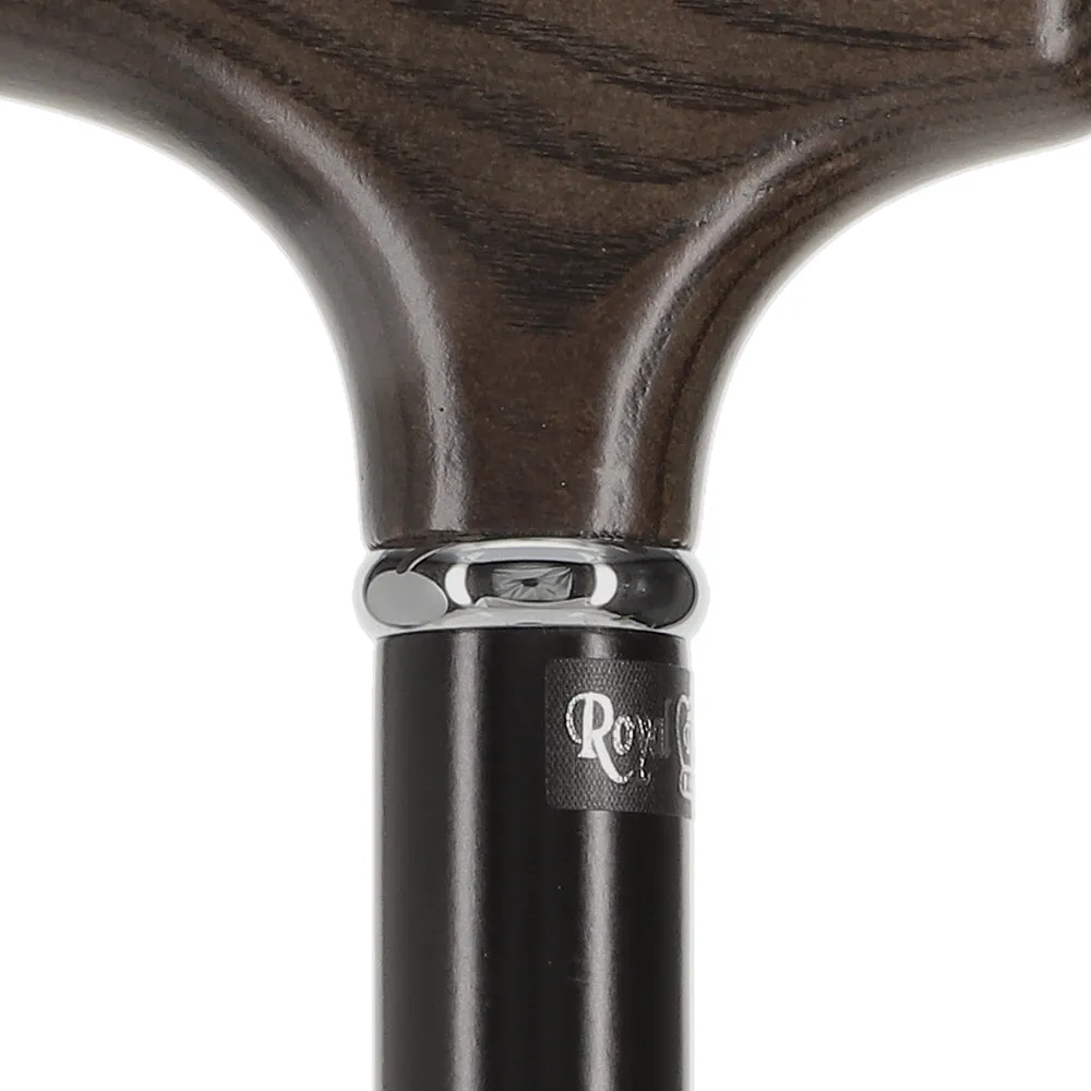 Scratch and Dent Black Ash Fritz Walking Cane With Black Beechwood Shaft and Silver Collar V2024