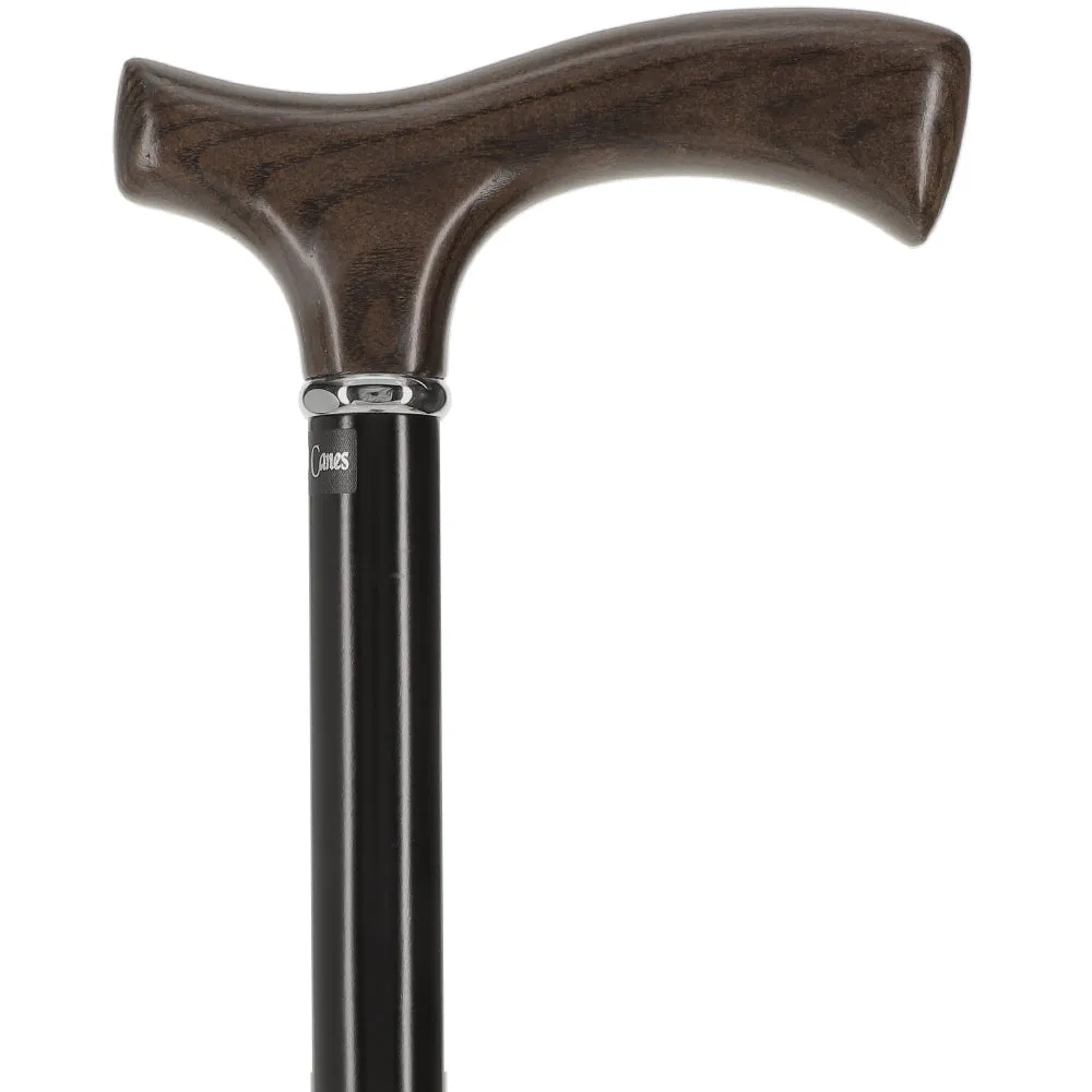 Scratch and Dent Black Ash Fritz Walking Cane With Black Beechwood Shaft and Silver Collar V2024