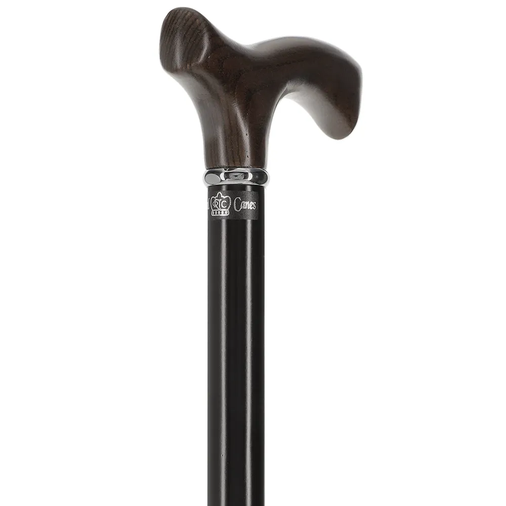 Scratch and Dent Black Ash Fritz Walking Cane With Black Beechwood Shaft and Silver Collar V2024