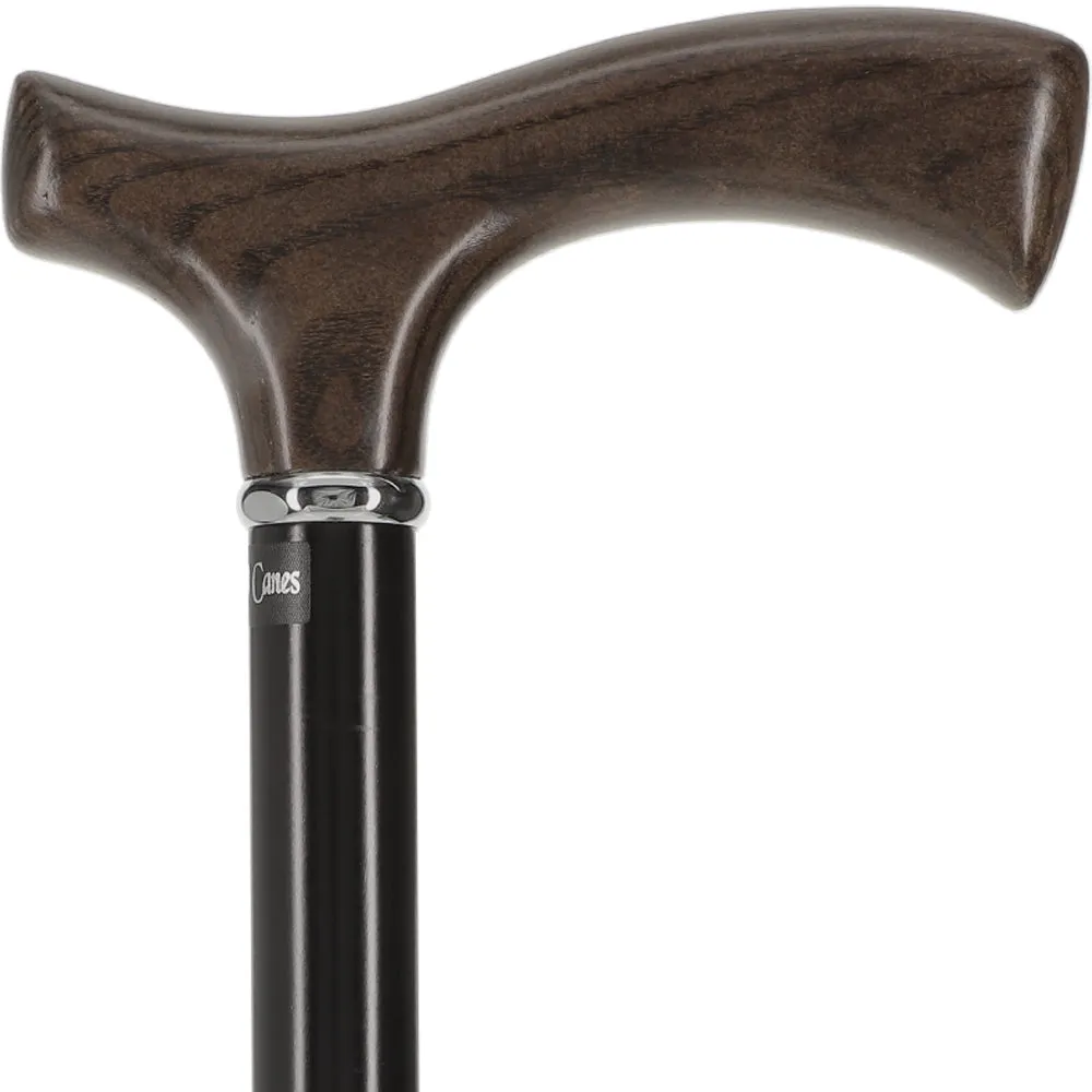 Scratch and Dent Black Ash Fritz Walking Cane With Black Beechwood Shaft and Silver Collar V2024
