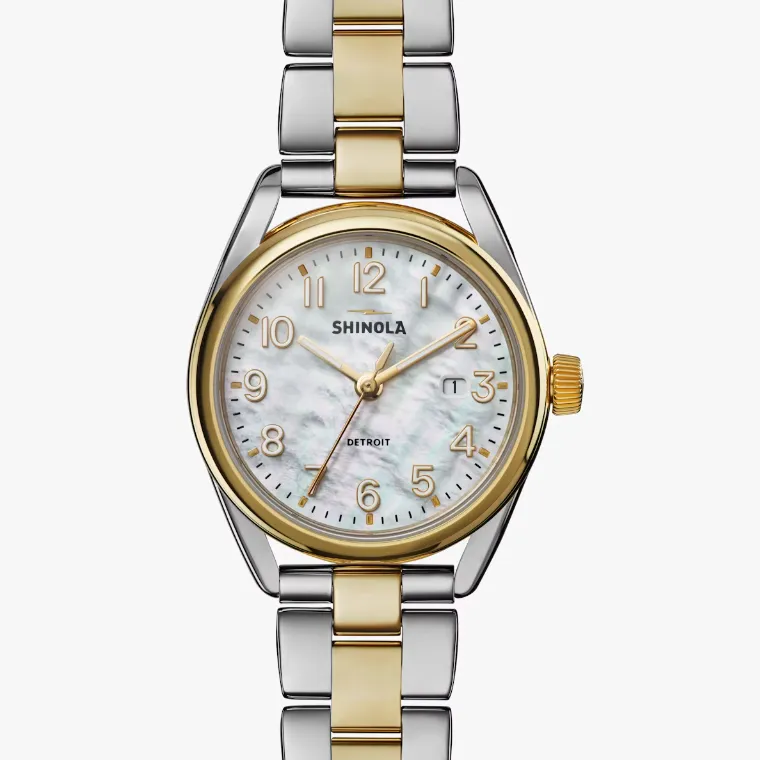 Shinola: The Derby 38mm Silver & Gold with Mother of Peal Dial