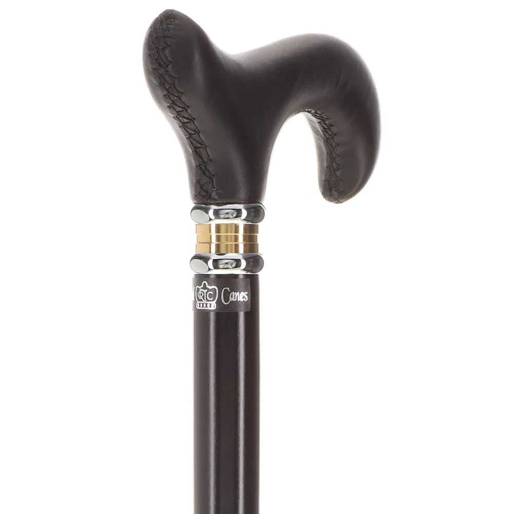 Soft Genuine Leather Grip Derby Cane: Sleek Black Beechwood Shaft