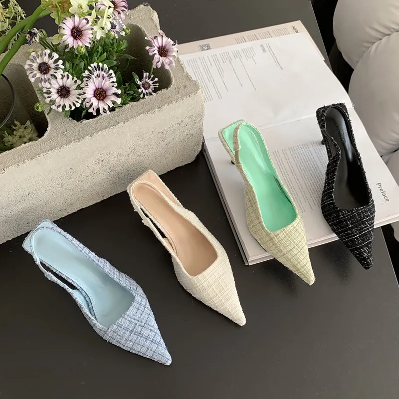 Tweed Stiletto Pointed High Heels
