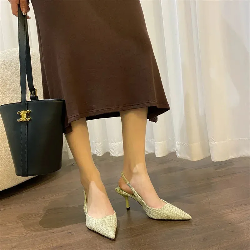 Tweed Stiletto Pointed High Heels