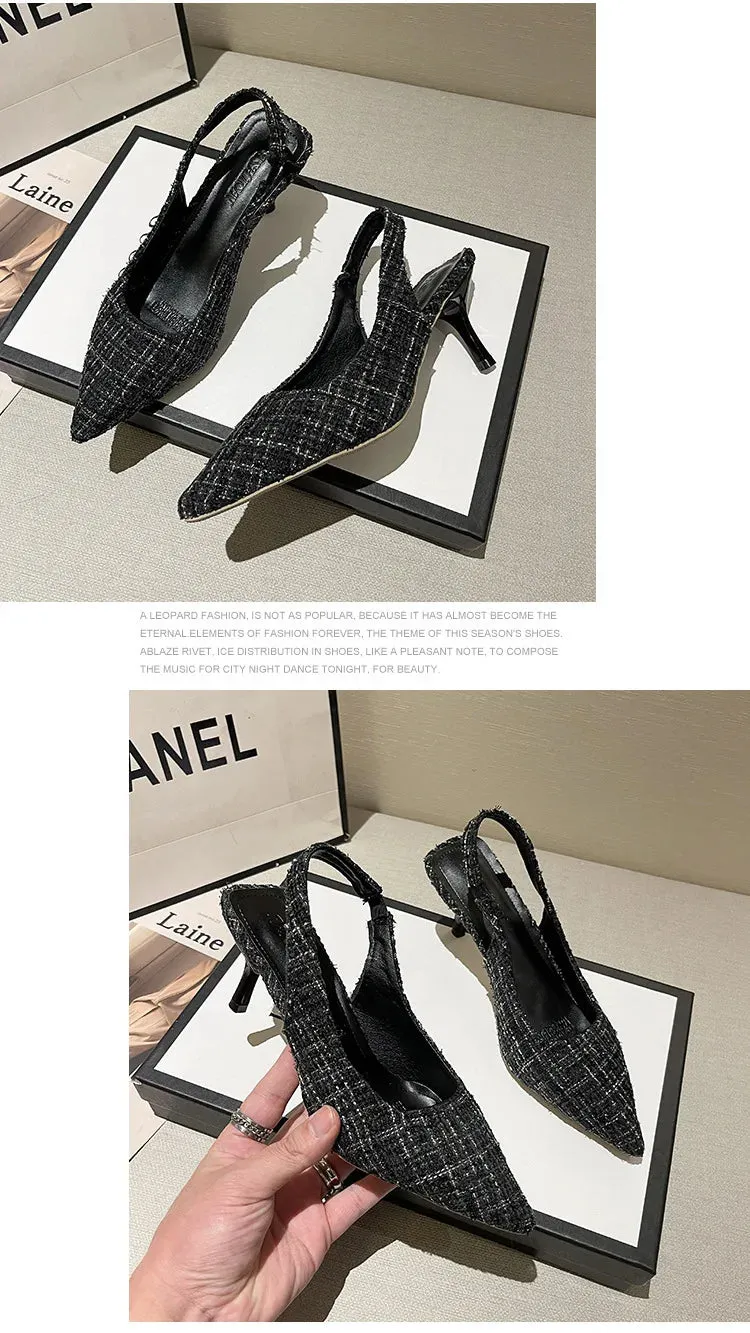 Tweed Stiletto Pointed High Heels