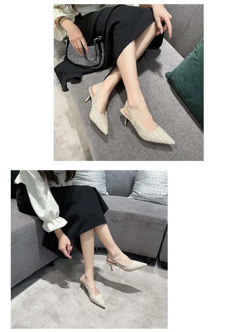 Tweed Stiletto Pointed High Heels