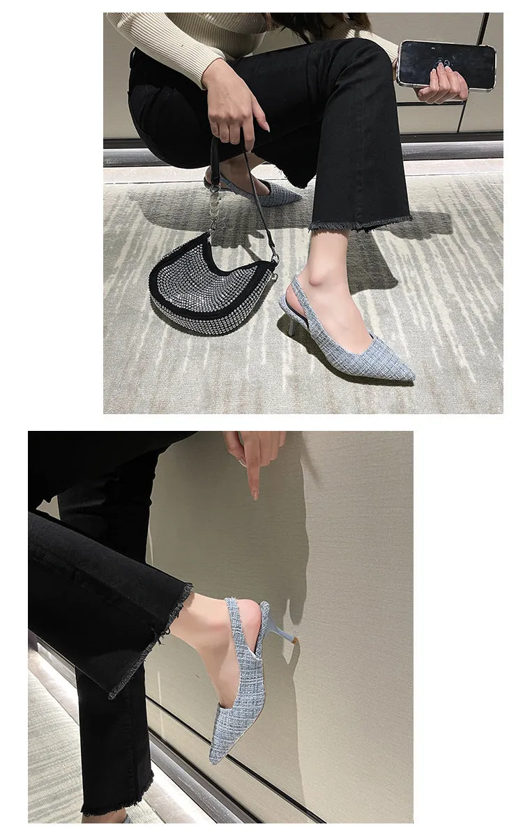 Tweed Stiletto Pointed High Heels
