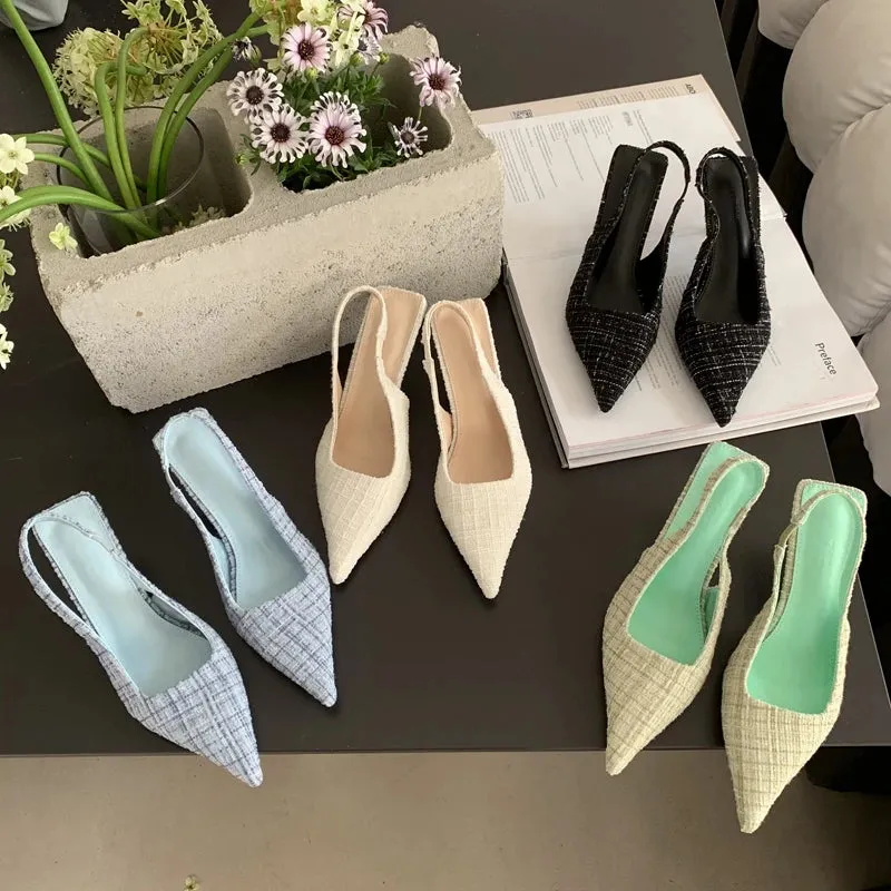 Tweed Stiletto Pointed High Heels