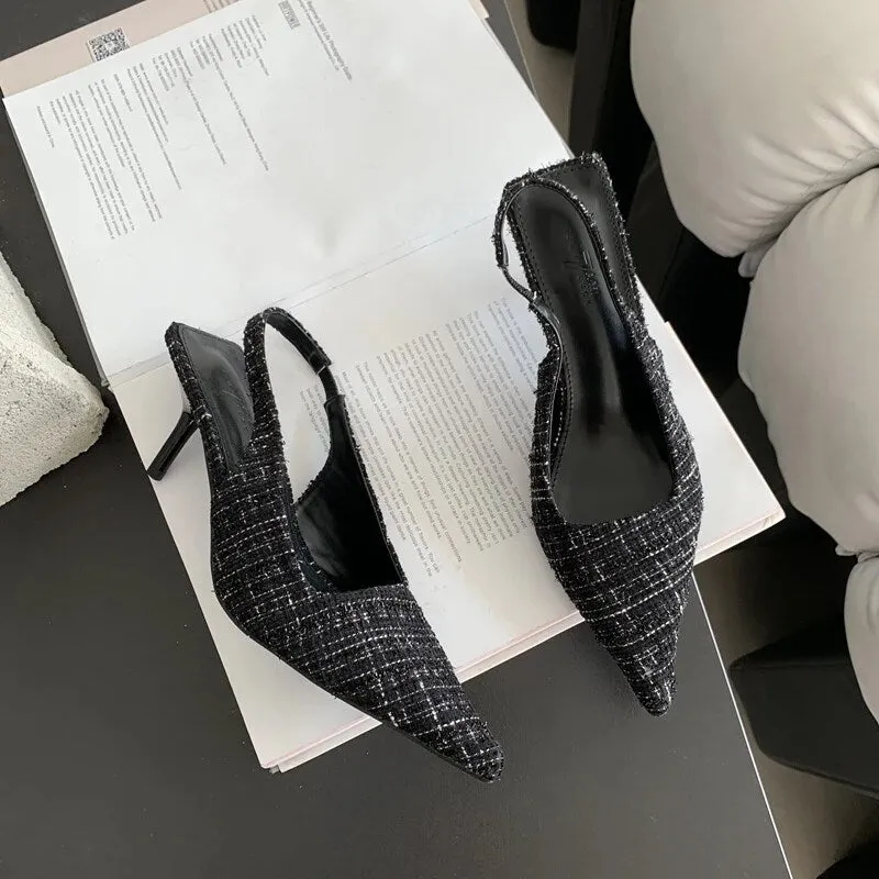 Tweed Stiletto Pointed High Heels