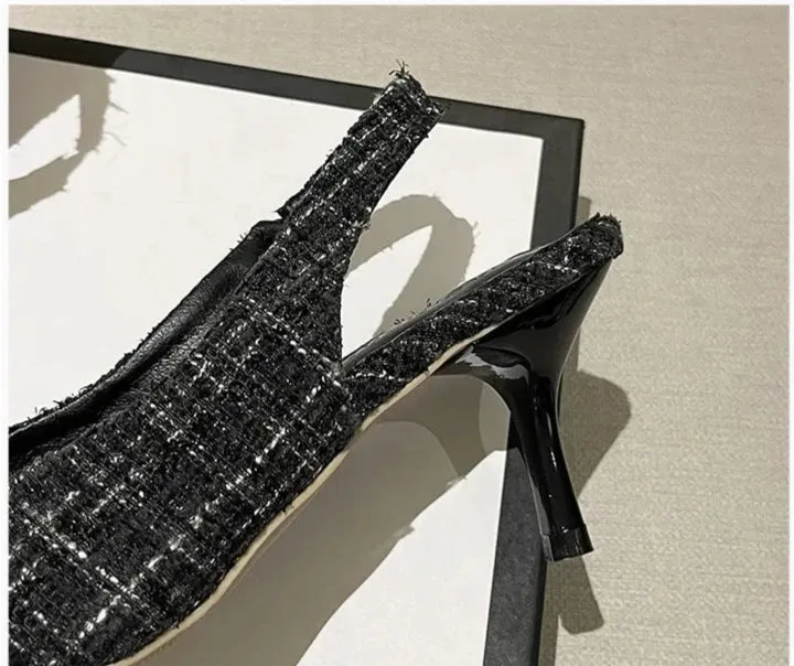 Tweed Stiletto Pointed High Heels