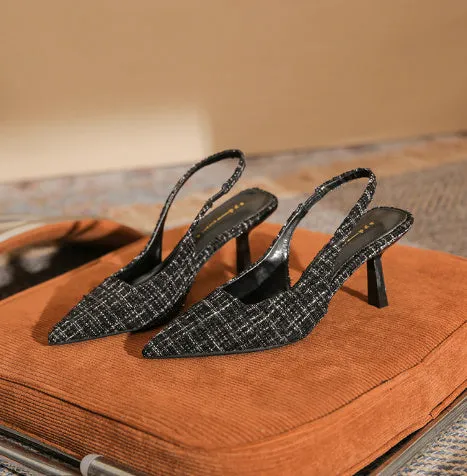 Tweed Stiletto Pointed High Heels