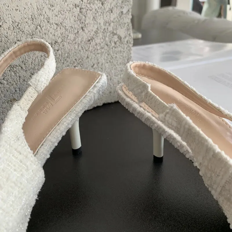 Tweed Stiletto Pointed High Heels
