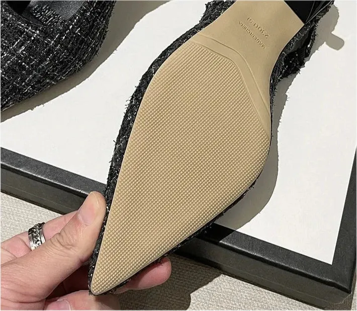 Tweed Stiletto Pointed High Heels