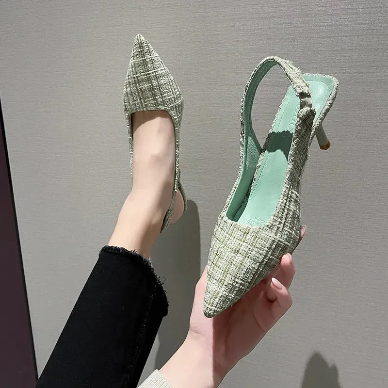 Tweed Stiletto Pointed High Heels