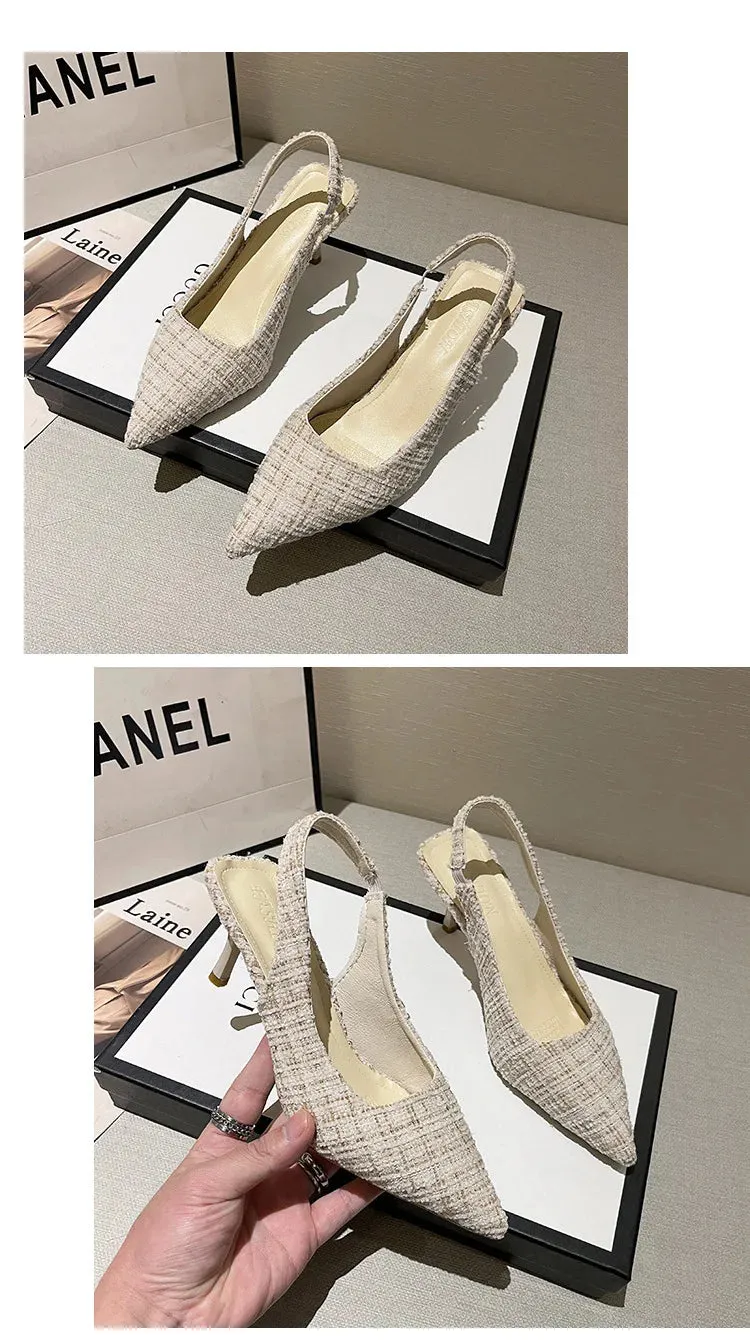 Tweed Stiletto Pointed High Heels