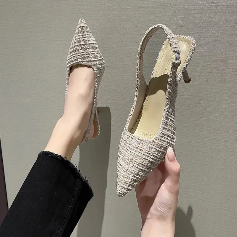 Tweed Stiletto Pointed High Heels