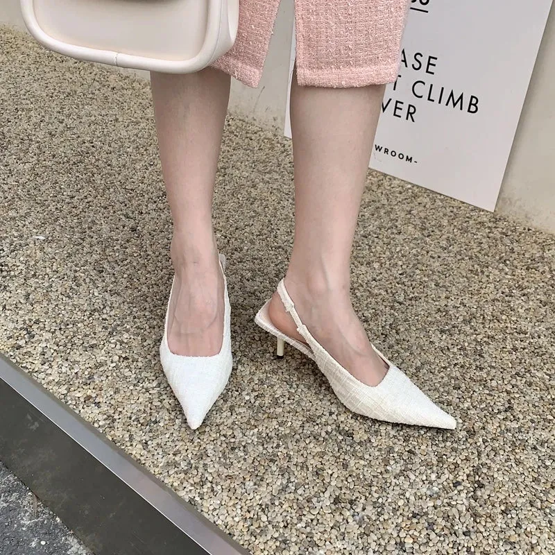 Tweed Stiletto Pointed High Heels