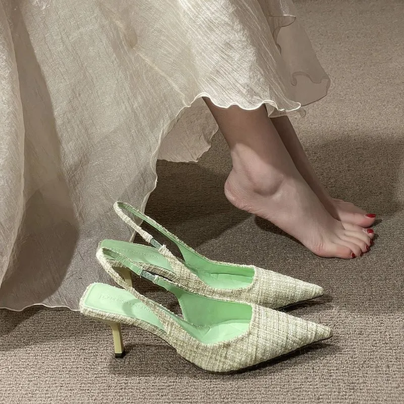 Tweed Stiletto Pointed High Heels