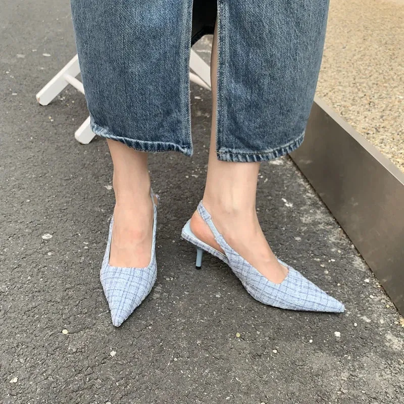 Tweed Stiletto Pointed High Heels