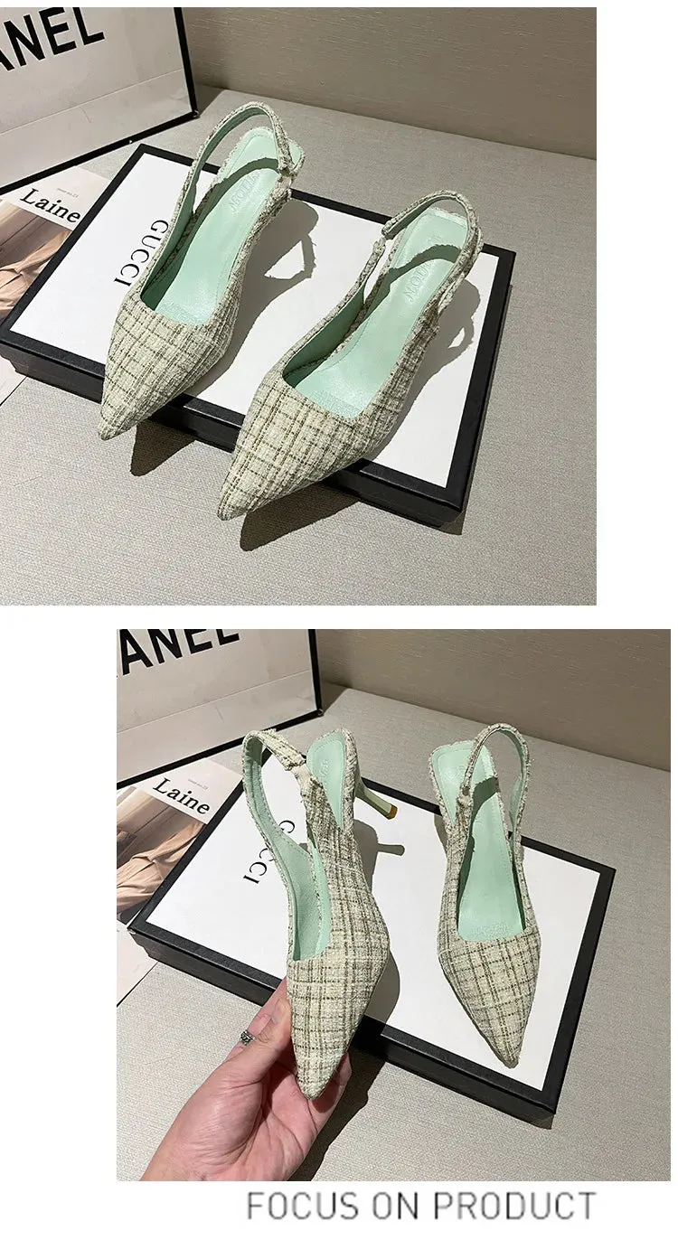 Tweed Stiletto Pointed High Heels