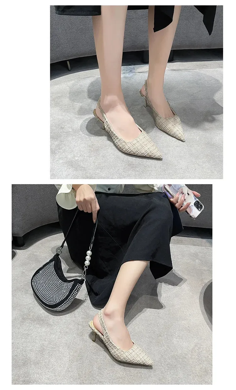 Tweed Stiletto Pointed High Heels