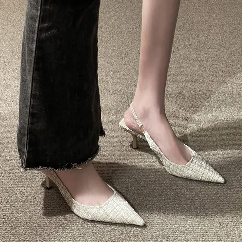 Tweed Stiletto Pointed High Heels