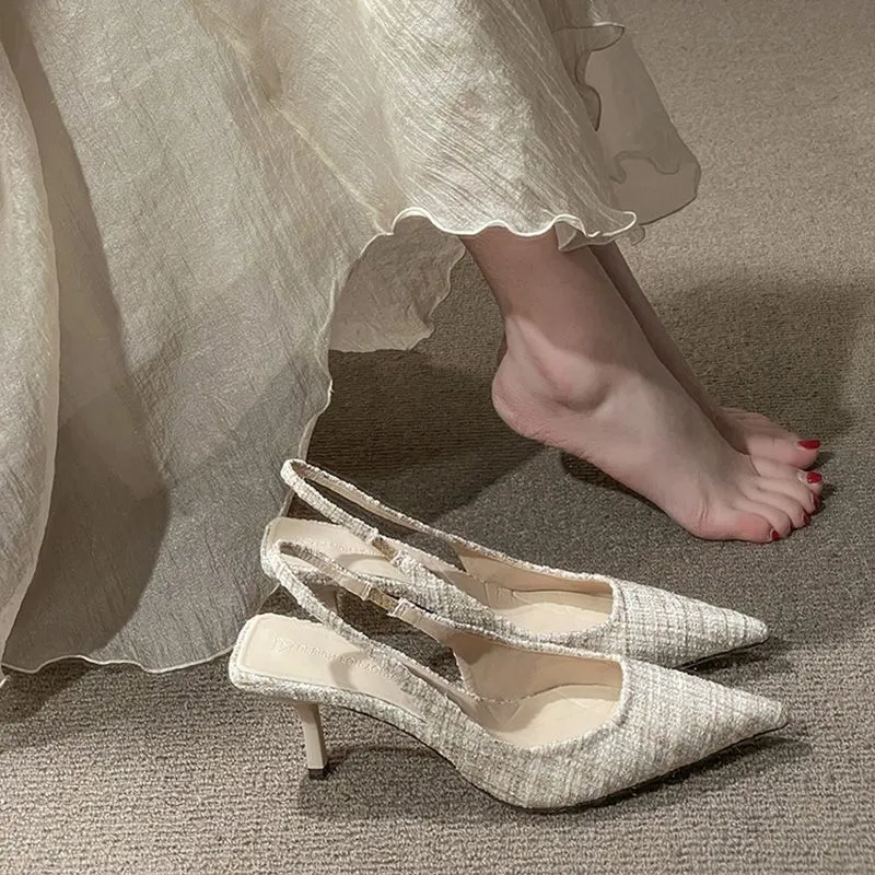 Tweed Stiletto Pointed High Heels