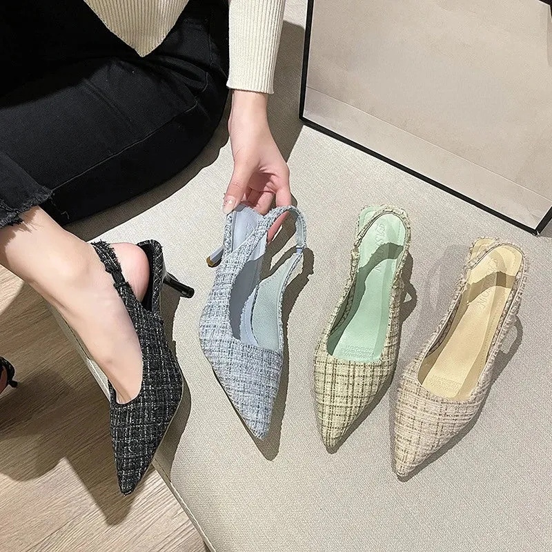 Tweed Stiletto Pointed High Heels