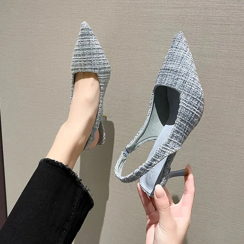 Tweed Stiletto Pointed High Heels