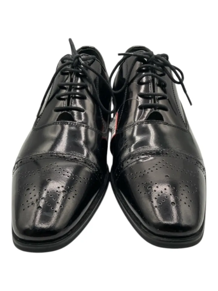 Versace Shoe Size 42 Good Black Leather Solid Lace Up Brogue Men's Shoes