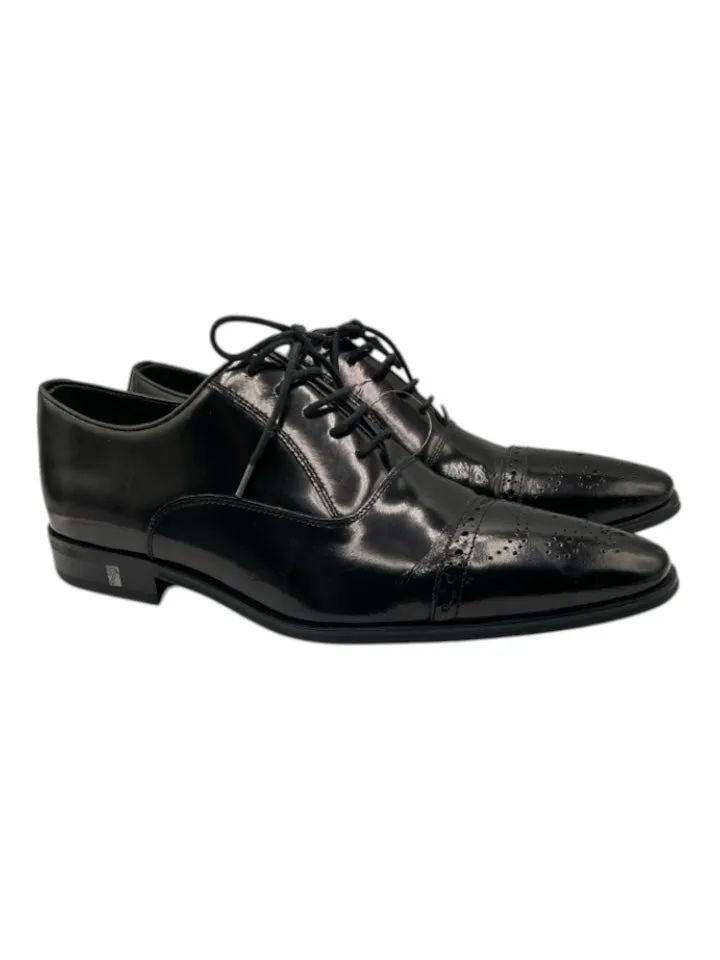 Versace Shoe Size 42 Good Black Leather Solid Lace Up Brogue Men's Shoes