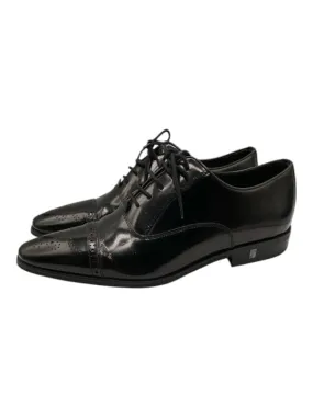 Versace Shoe Size 42 Good Black Leather Solid Lace Up Brogue Men's Shoes