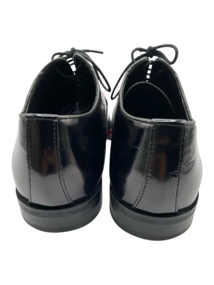 Versace Shoe Size 42 Good Black Leather Solid Lace Up Brogue Men's Shoes