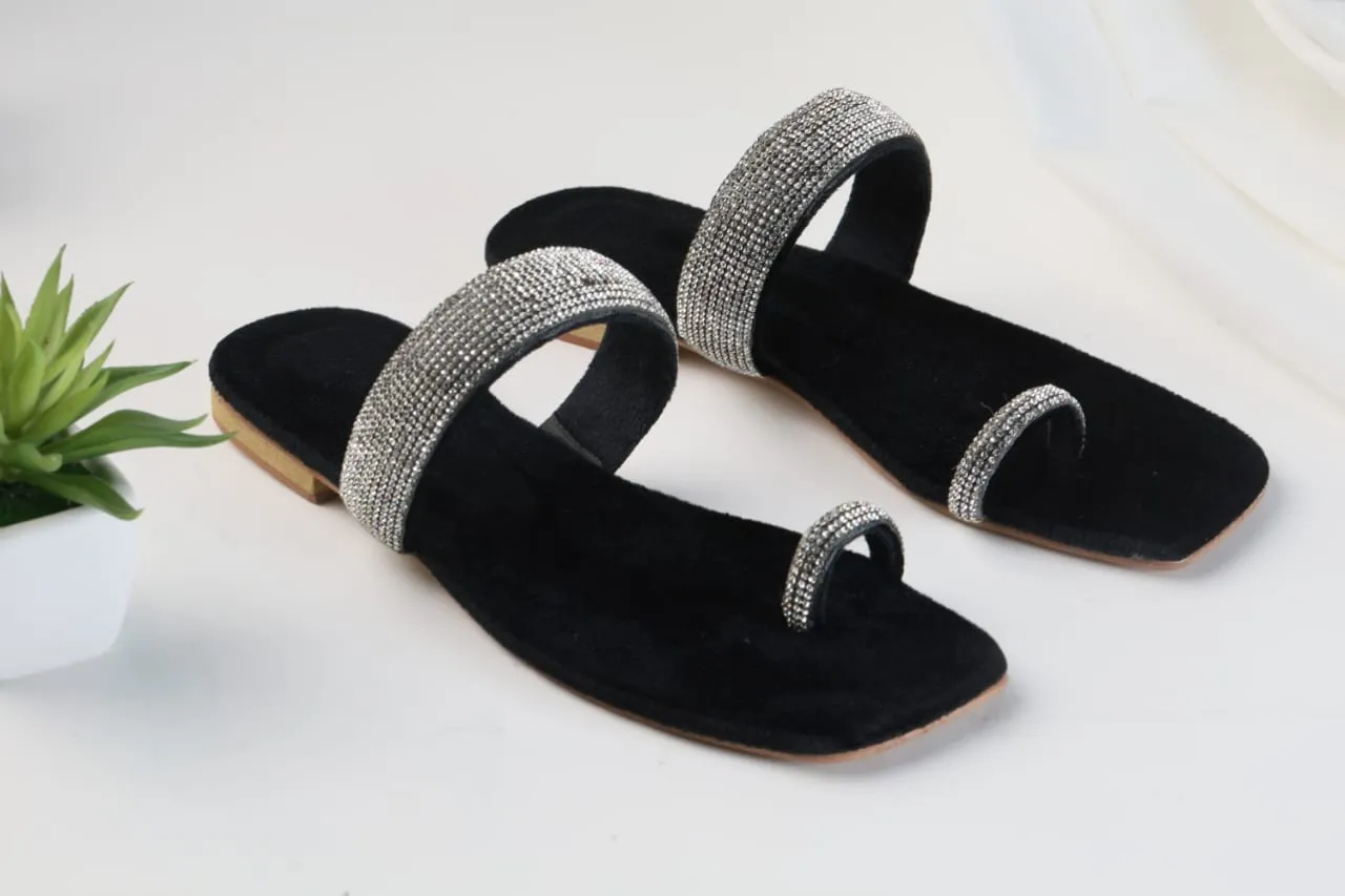 WALKBROS WOMEN'S MASH STRAP SLIPPERS - BLACK