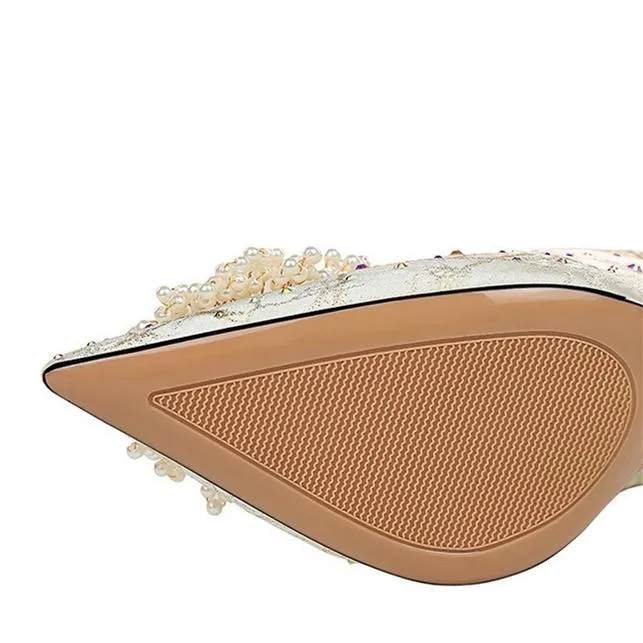 Women rhinestone pointed toe stiletto heels prom shoes