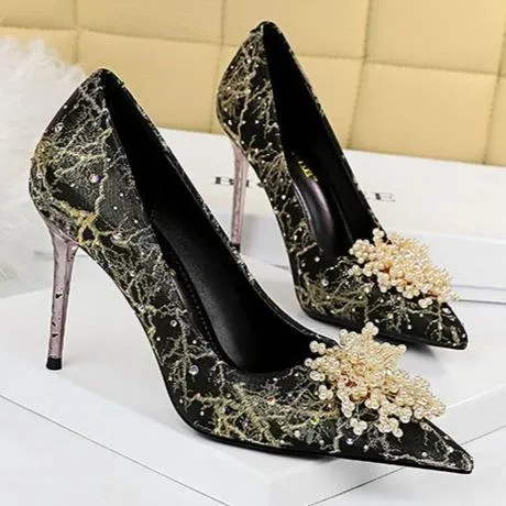 Women rhinestone pointed toe stiletto heels prom shoes