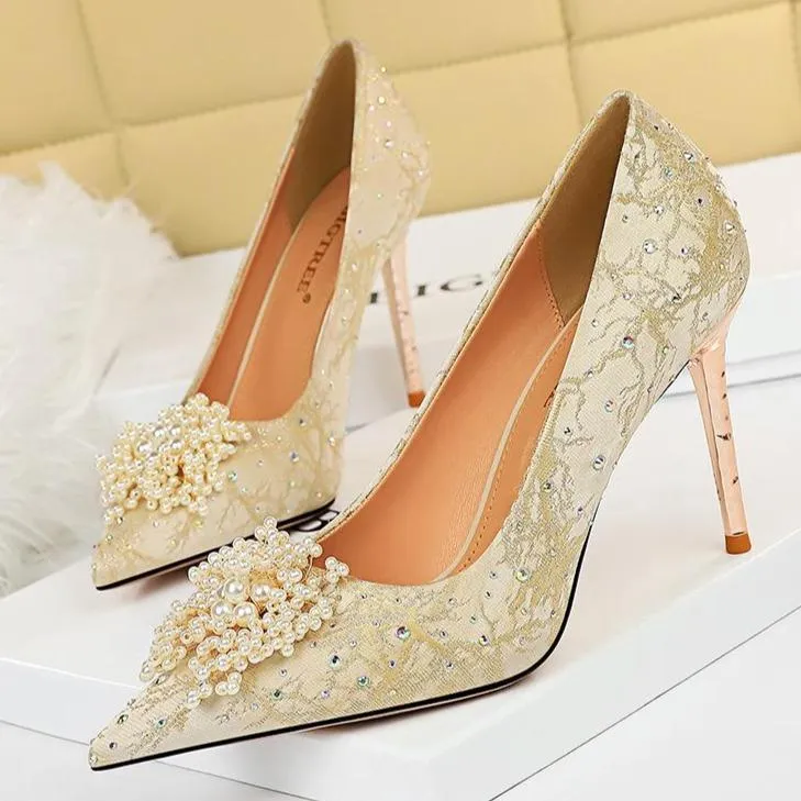 Women rhinestone pointed toe stiletto heels prom shoes