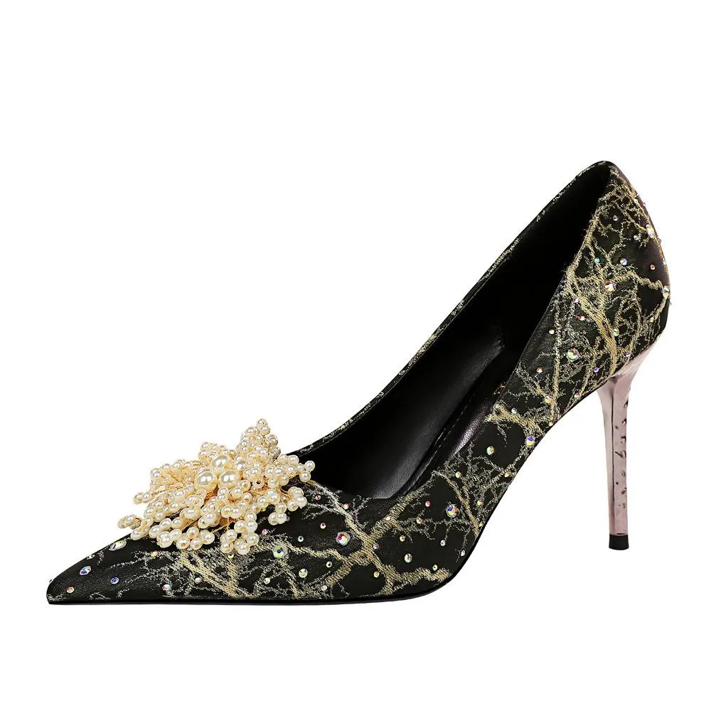Women rhinestone pointed toe stiletto heels prom shoes