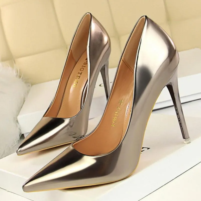 Women's fashion metal mirror high heels