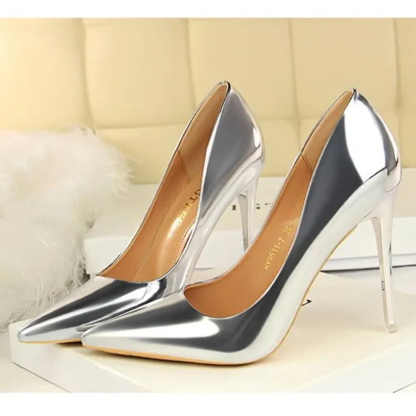 Women's fashion metal mirror high heels