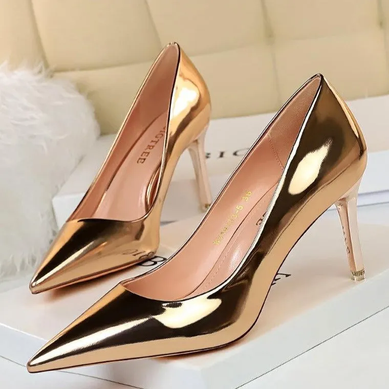 Women's fashion metal mirror high heels